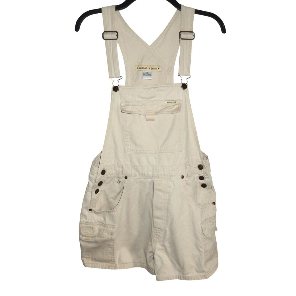 Vintage 90's Zani Di Denim Khaki Bib Shortalls Shorts Women's Medium Adjustable